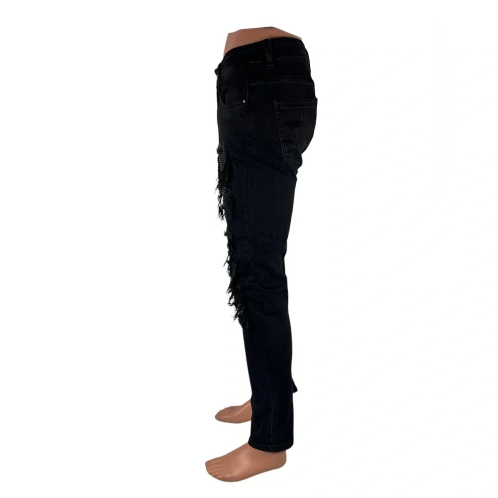 Amiri Mens 30 X 31 Jeans Leather Patch Ripped Skinny Black Cotton Blend Stretch - Picture 3 of 11